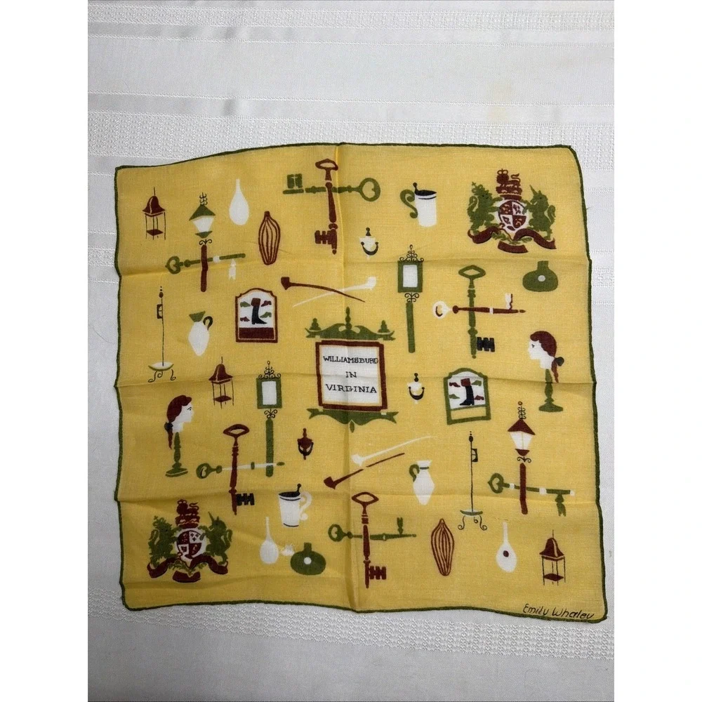 3 EMILY WHALEY Hankies Williamsburg Handkerchiefs Hand Rolled Border VTG